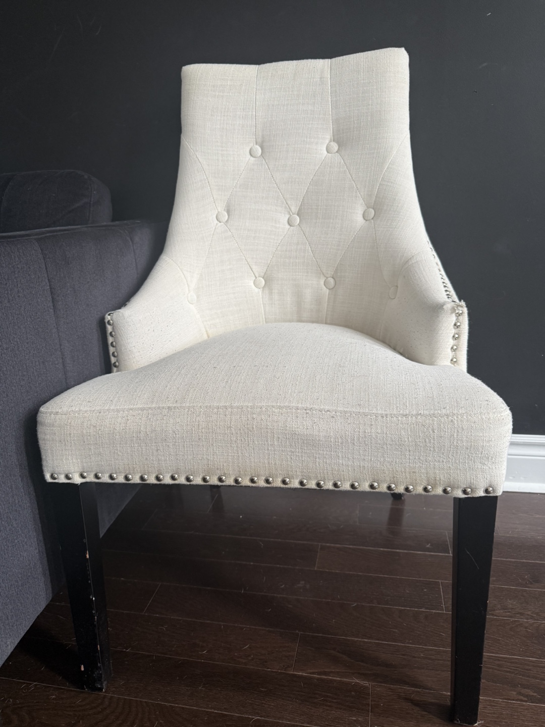 Off-White Upholstered Dining Chair with Nailhead Trim