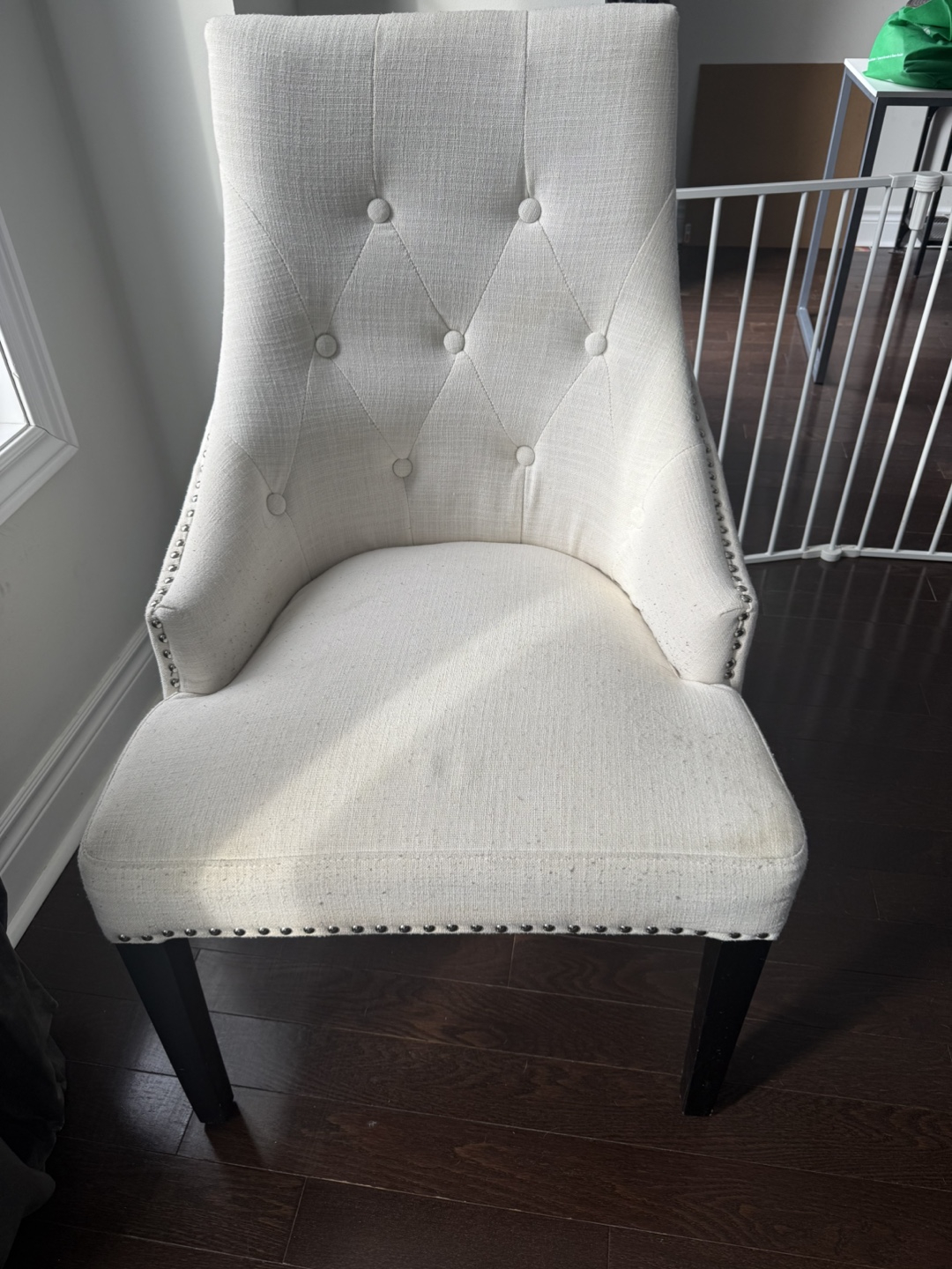 Off-White Upholstered Dining Chair with Nailhead Trim - photo 3