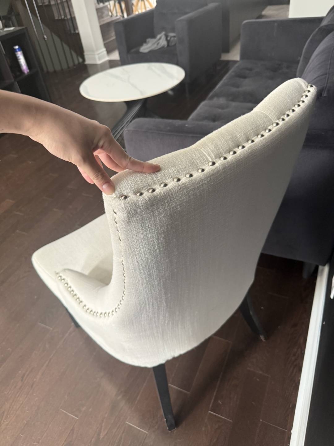 Off-White Upholstered Dining Chair with Nailhead Trim - photo 5