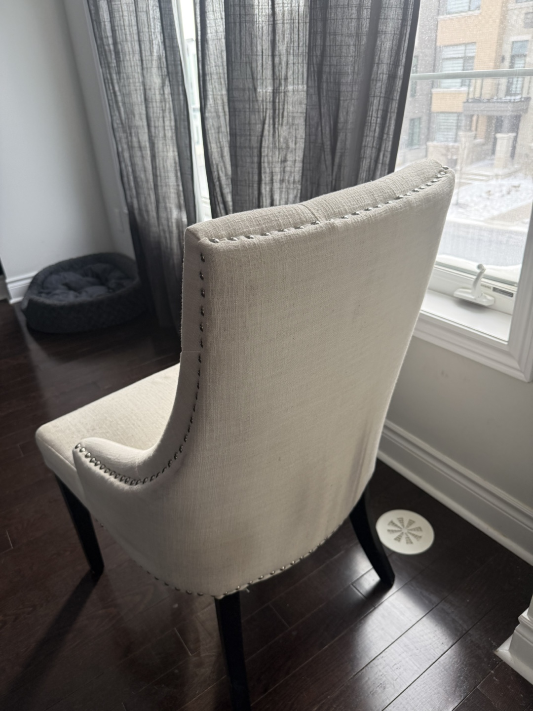Off-White Upholstered Dining Chair with Nailhead Trim - photo 4