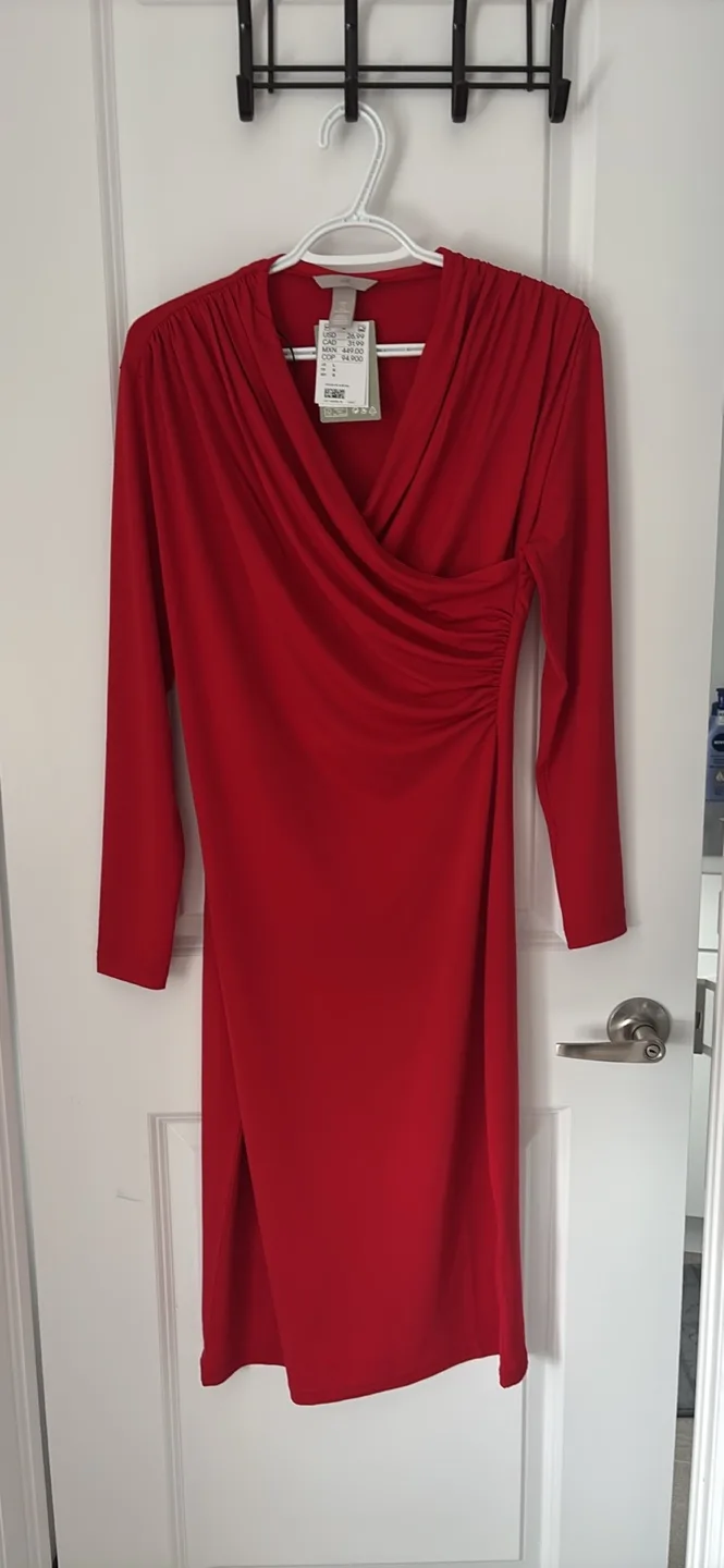Brand New- Red H&M Wrap Dress - Size Large thumbnail
