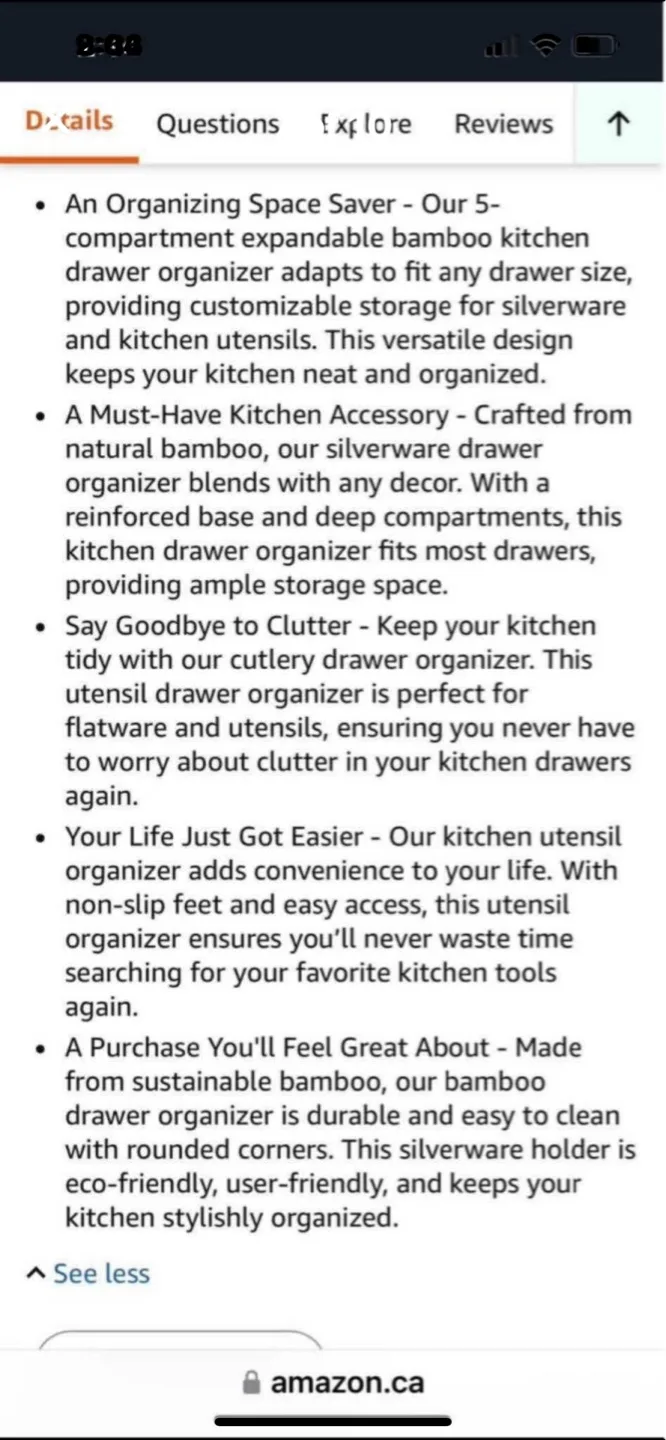 NEW Smirly Bamboo Kitchen Drawer Organizer - 5 Slot Expandable image indicator(6)