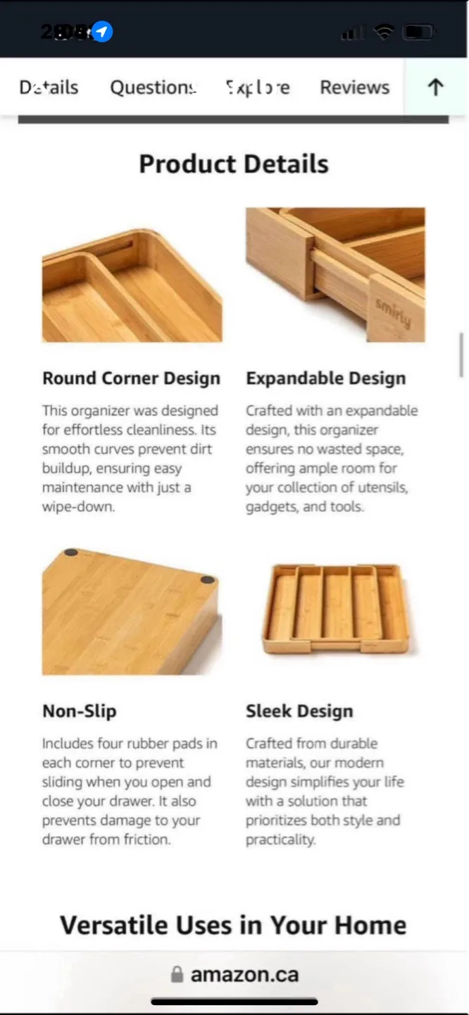 NEW Smirly Bamboo Kitchen Drawer Organizer - 5 Slot Expandable image indicator(8)