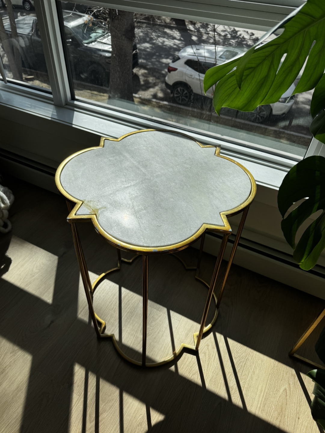 Gold Metal and Marble Accent Table