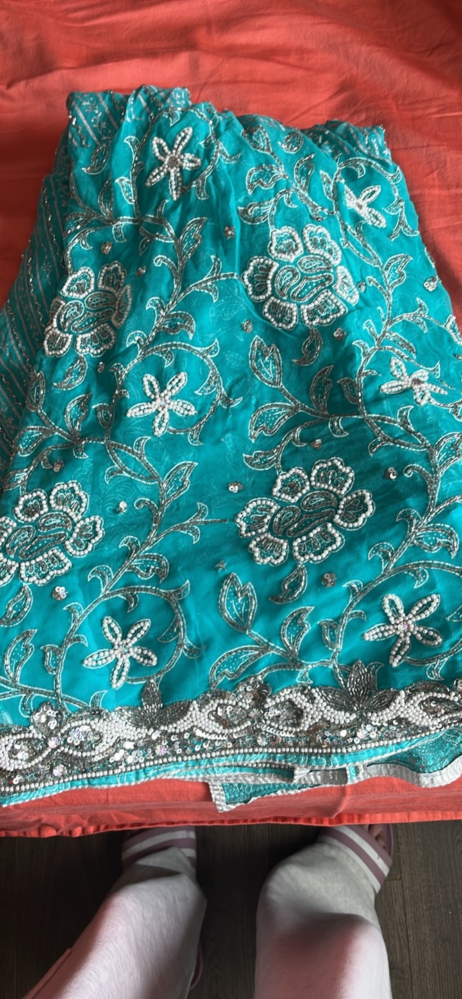 Teal embellished saree - photo 2