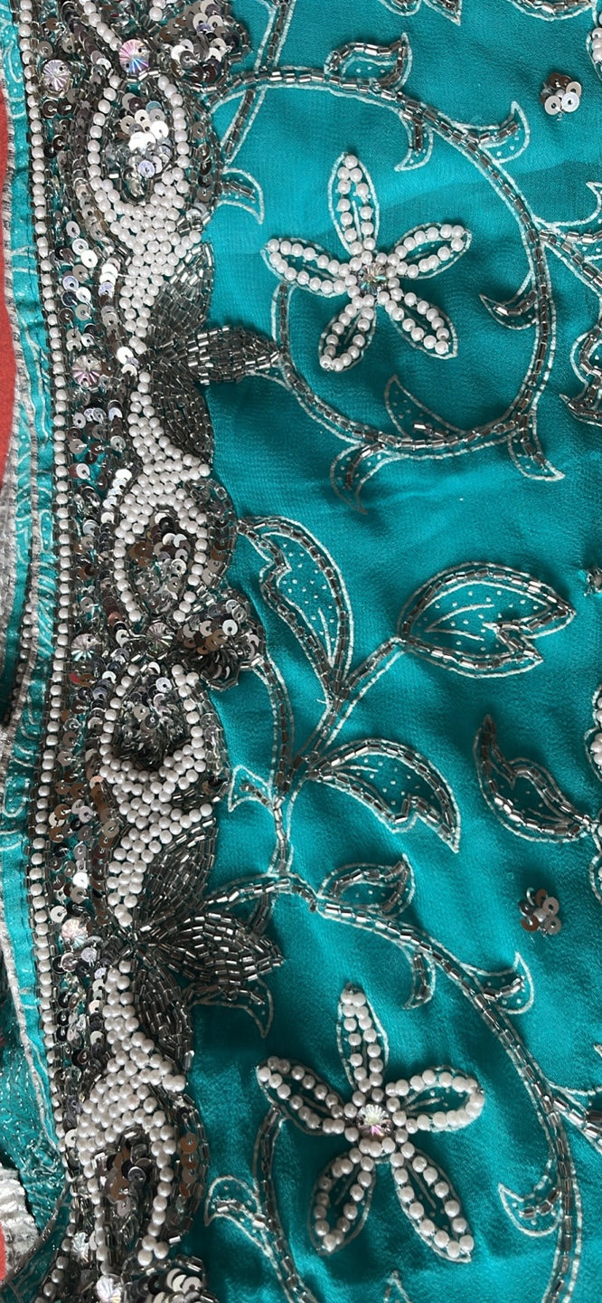 Teal embellished saree