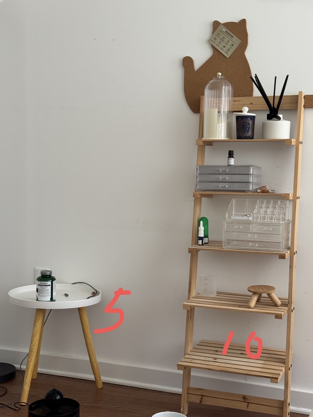Wooden Ladder Shelf and Small Side Table