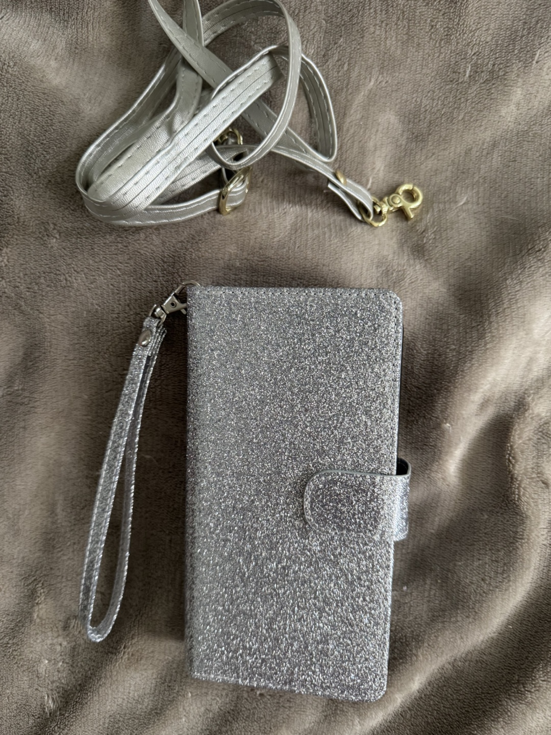 💚Silver Glitter iPhone Case with Wallet & Strap