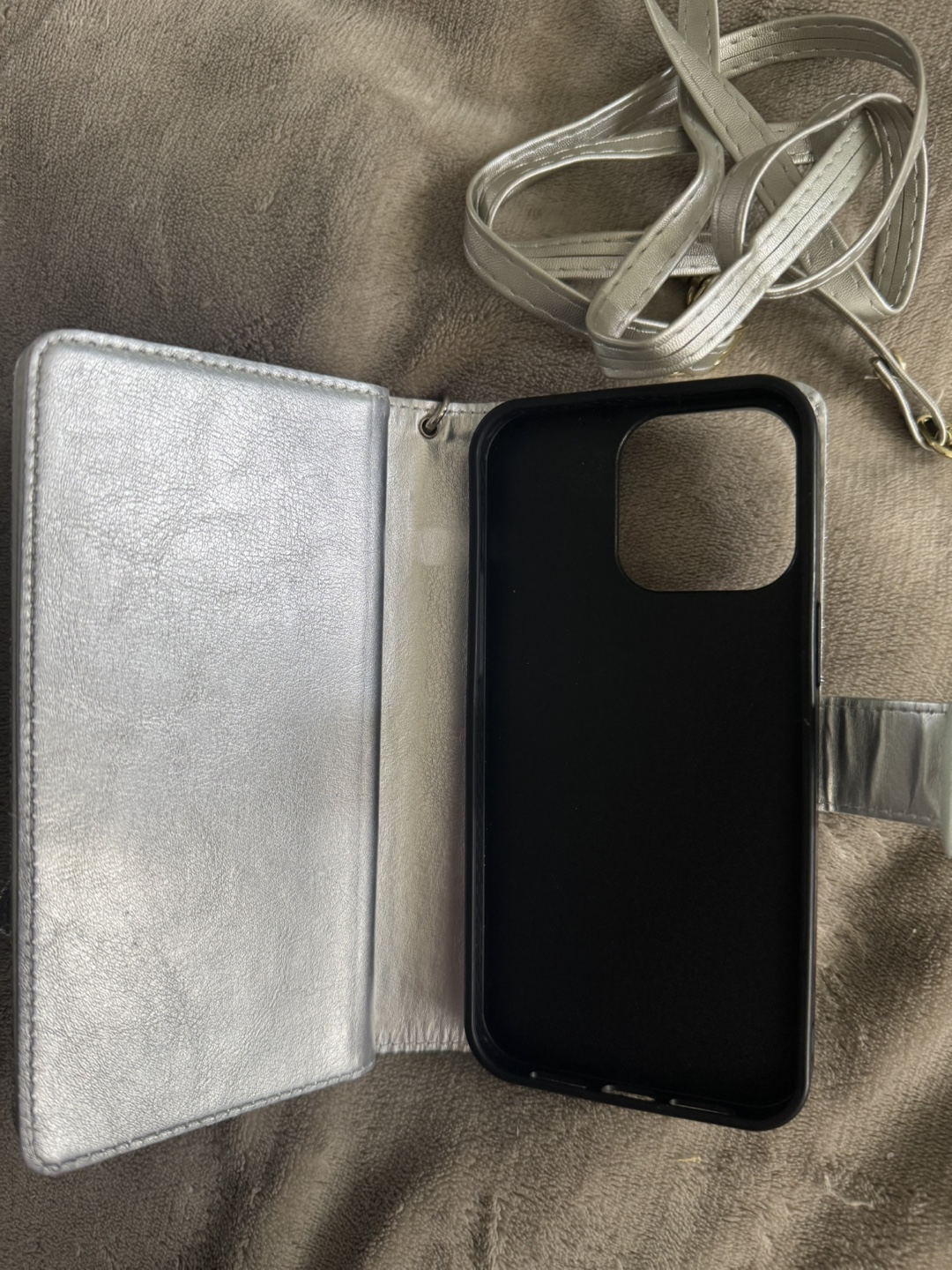 💚Silver Glitter iPhone Case with Wallet & Strap - photo 2