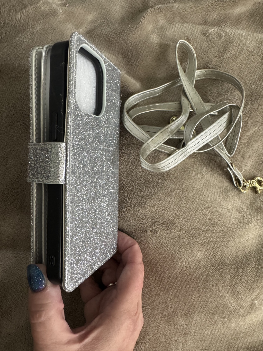 💚Silver Glitter iPhone Case with Wallet & Strap - photo 3