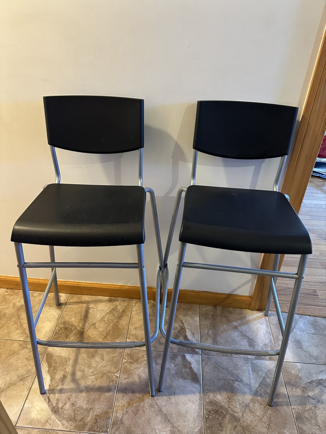 Pair of Black and Silver Bar Stools