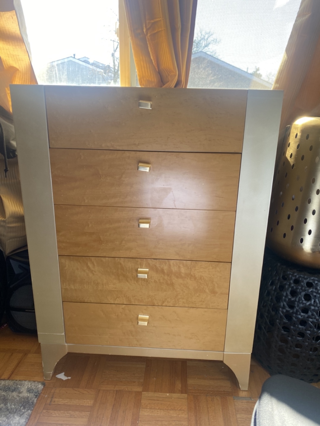 Five-Drawer Dresser with Gold Accents