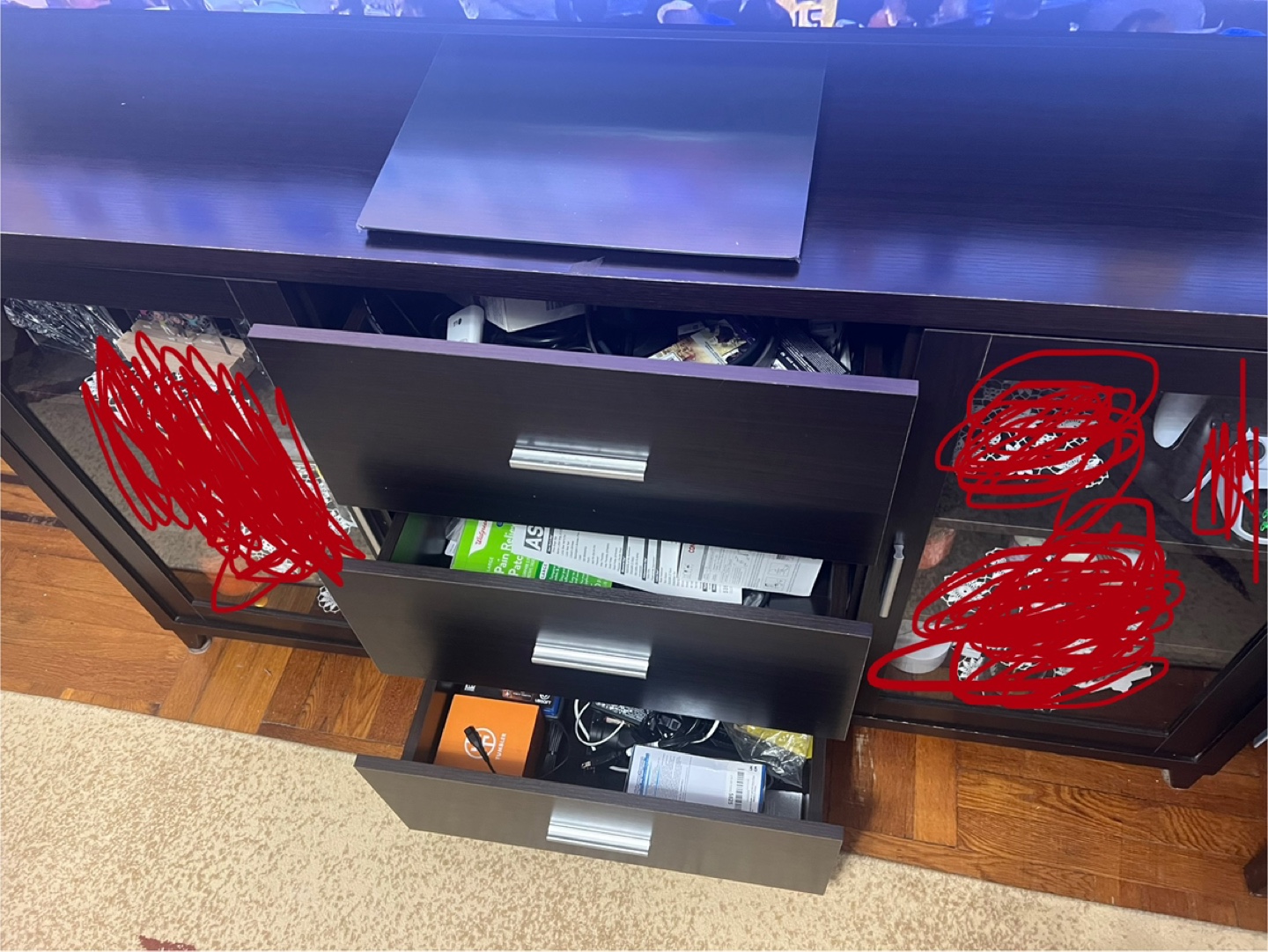 Dark Brown Wood Media Console with Glass Doors - photo 2