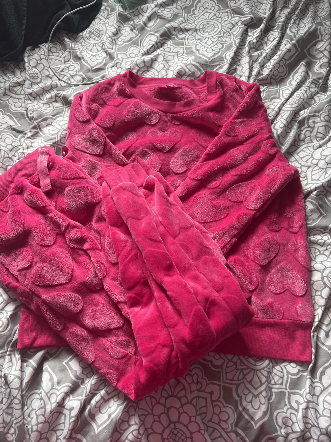 Pink Velour Heart Pajama Set