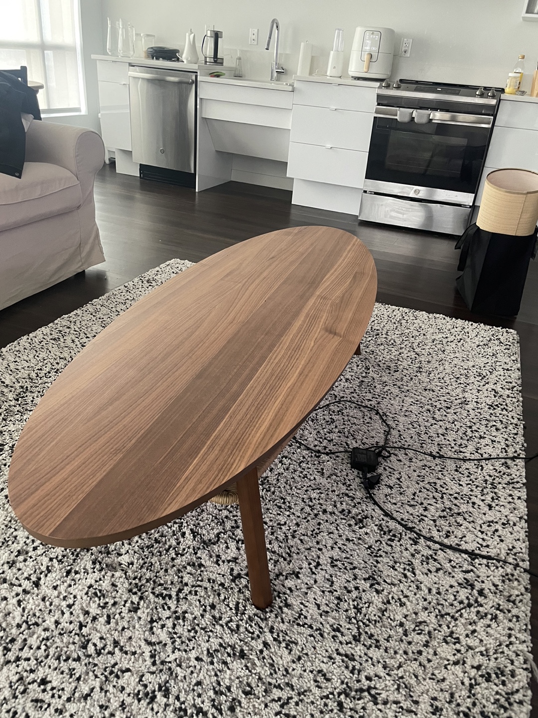 Oval Walnut Coffee Table with Woven Shelf - photo 2