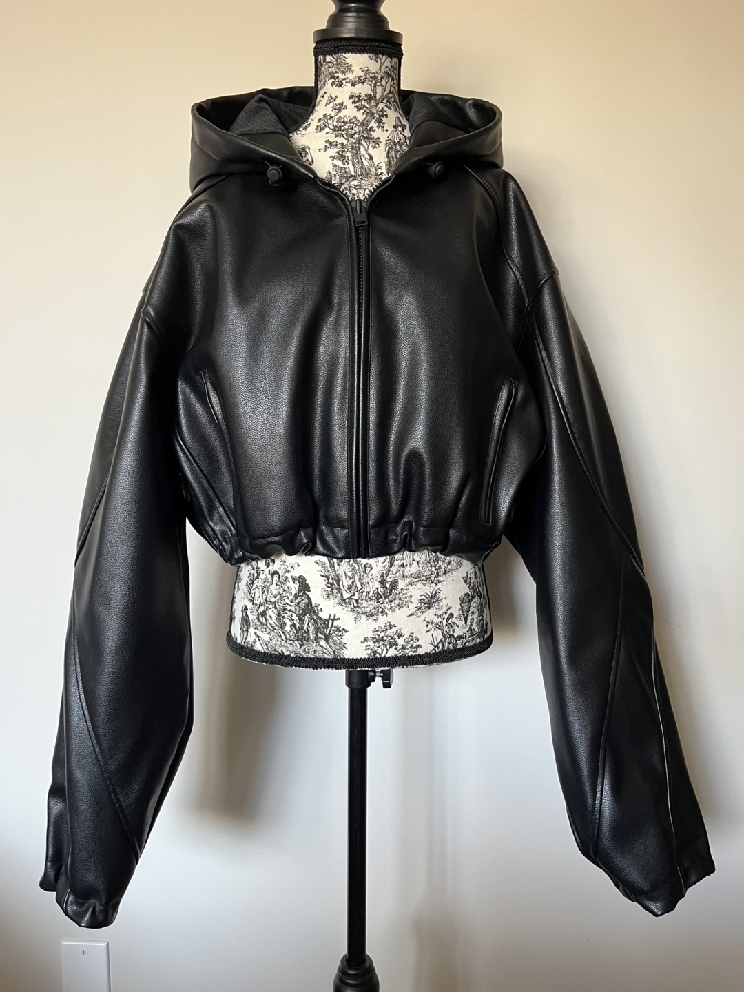 Khy Black Vegan Leather Cropped Hoodie Jacket - photo 2