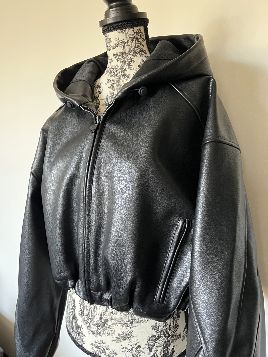 Khy Black Vegan Leather Cropped Hoodie Jacket