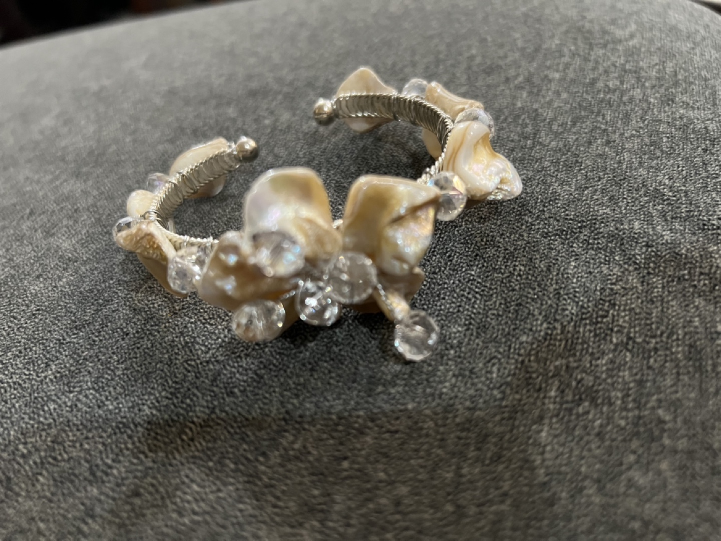 Set of Three Unique Shell and Crystal Cuff Bracelets