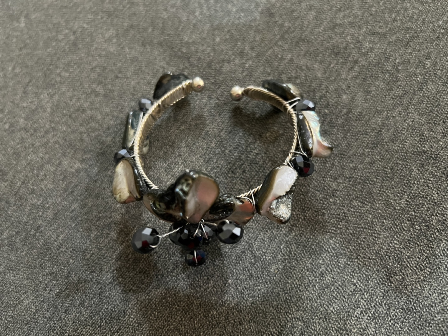 Set of Three Unique Shell and Crystal Cuff Bracelets - photo 5