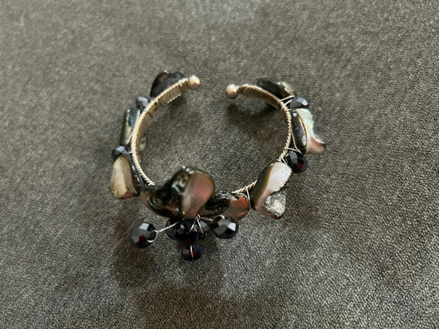 Set of Three Unique Shell and Crystal Cuff Bracelets image indicator(5)