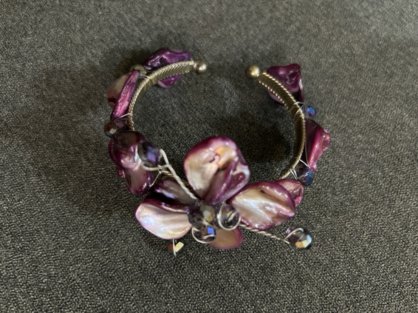 Set of Three Unique Shell and Crystal Cuff Bracelets - photo 2