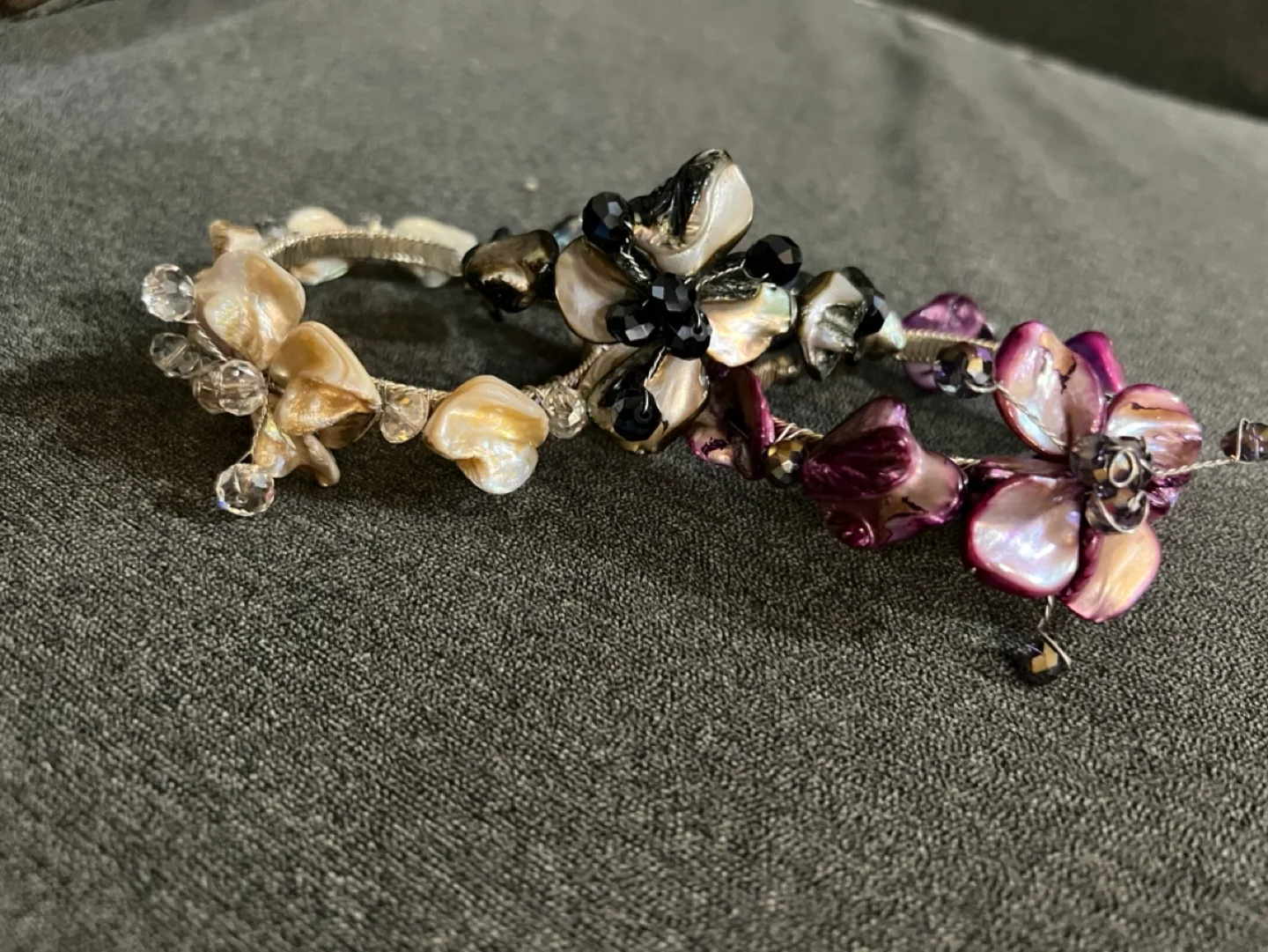 Set of Three Unique Shell and Crystal Cuff Bracelets image indicator(6)