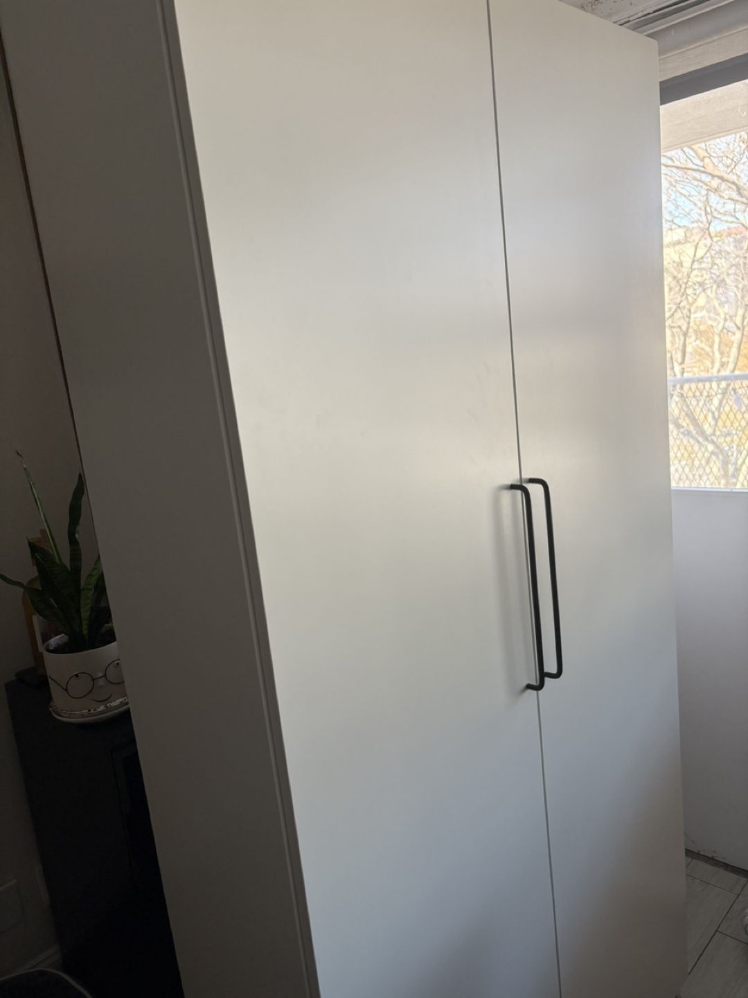 White Wardrobe Closet with Shelves and Hanging Rod