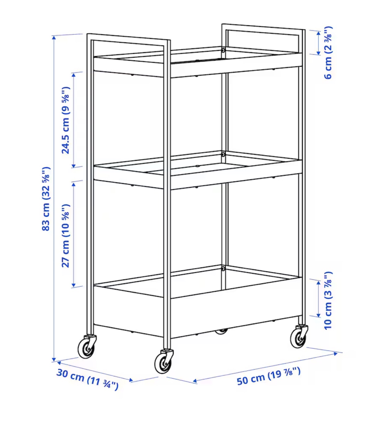 Black Metal Rolling Utility Cart - Three Tier Storage - photo 3