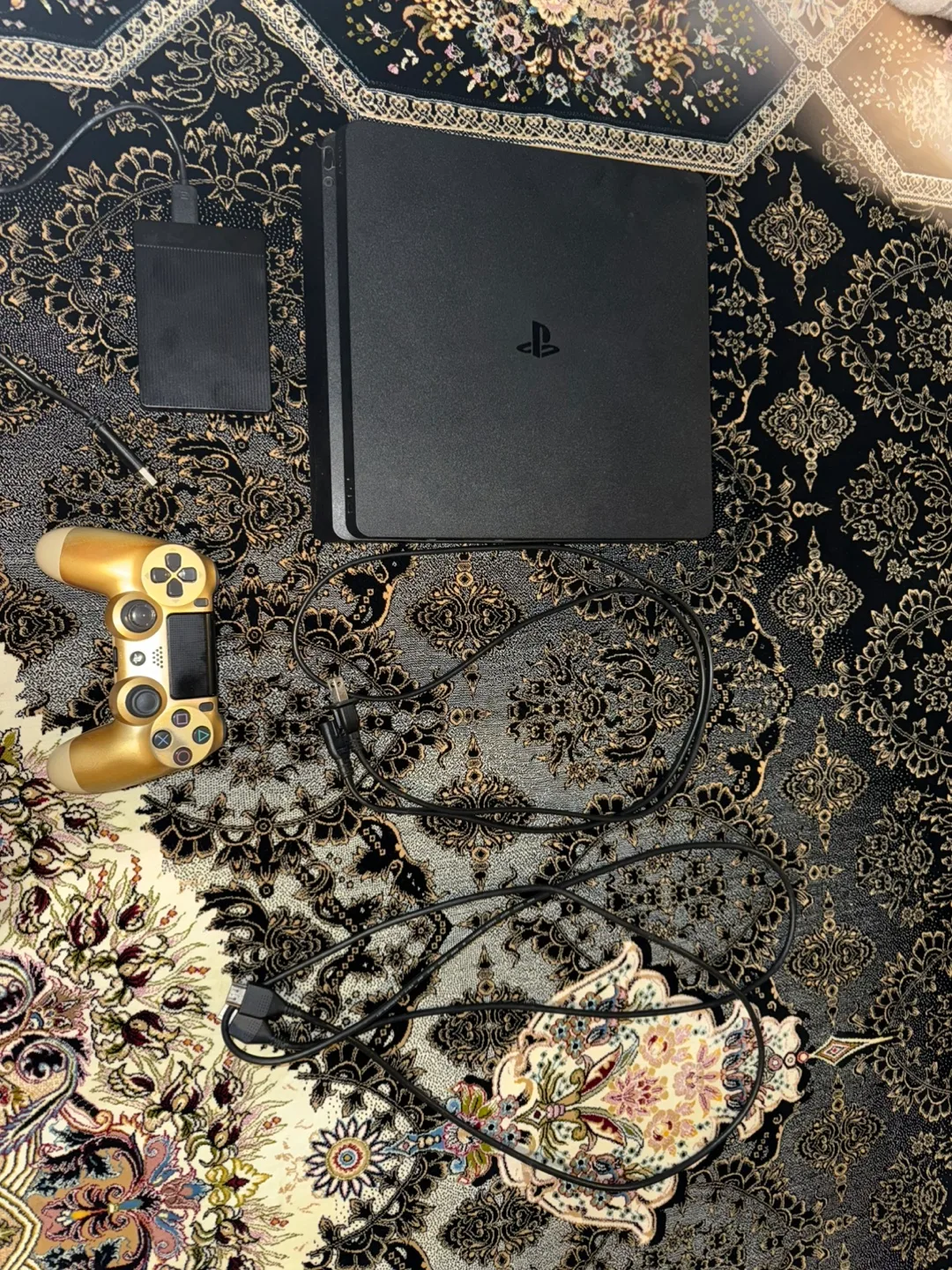 PS4 Slim Console with Gold Controller and External Hard Drive image indicator(5)