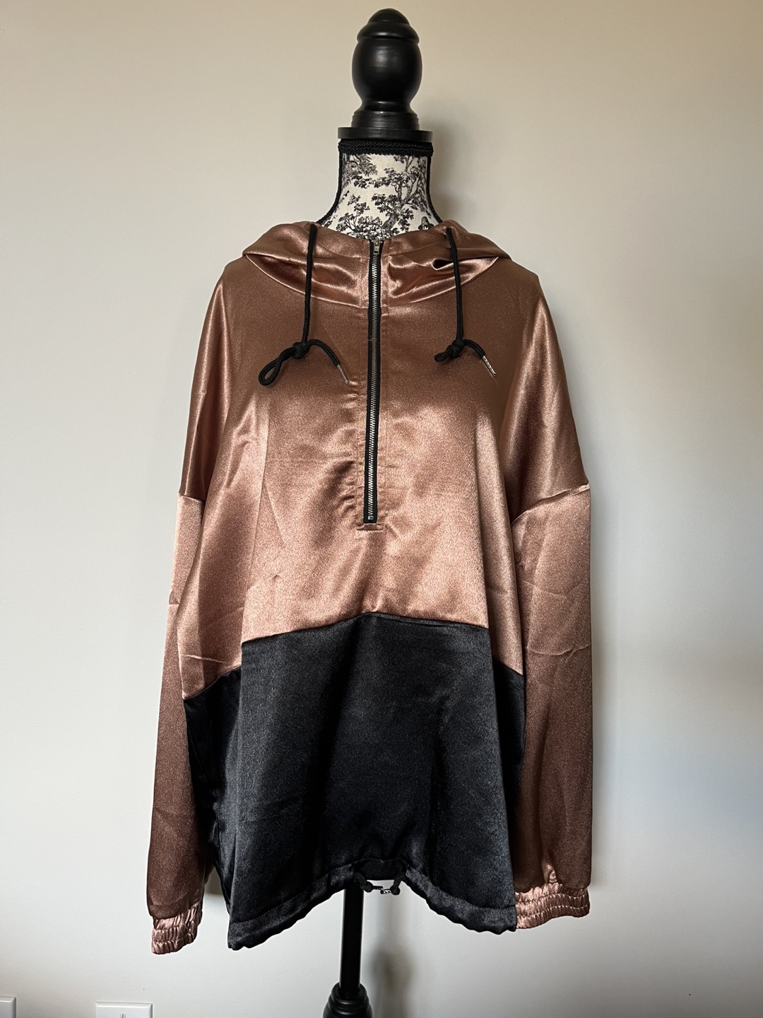 Rose Gold and Black Satin Hoodie Jacket - photo 3