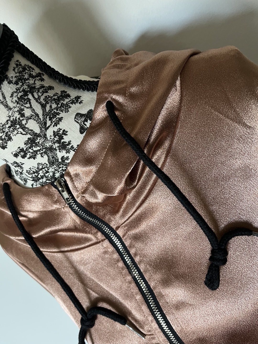 Rose Gold and Black Satin Hoodie Jacket - photo 2