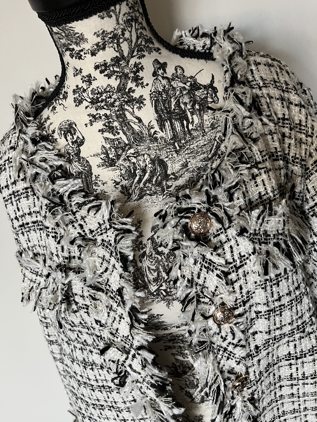 Black and White Tweed Jacket with Fringing - photo 2