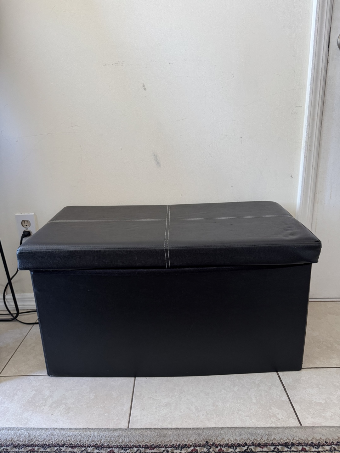 Black Leather Storage Ottoman Bench