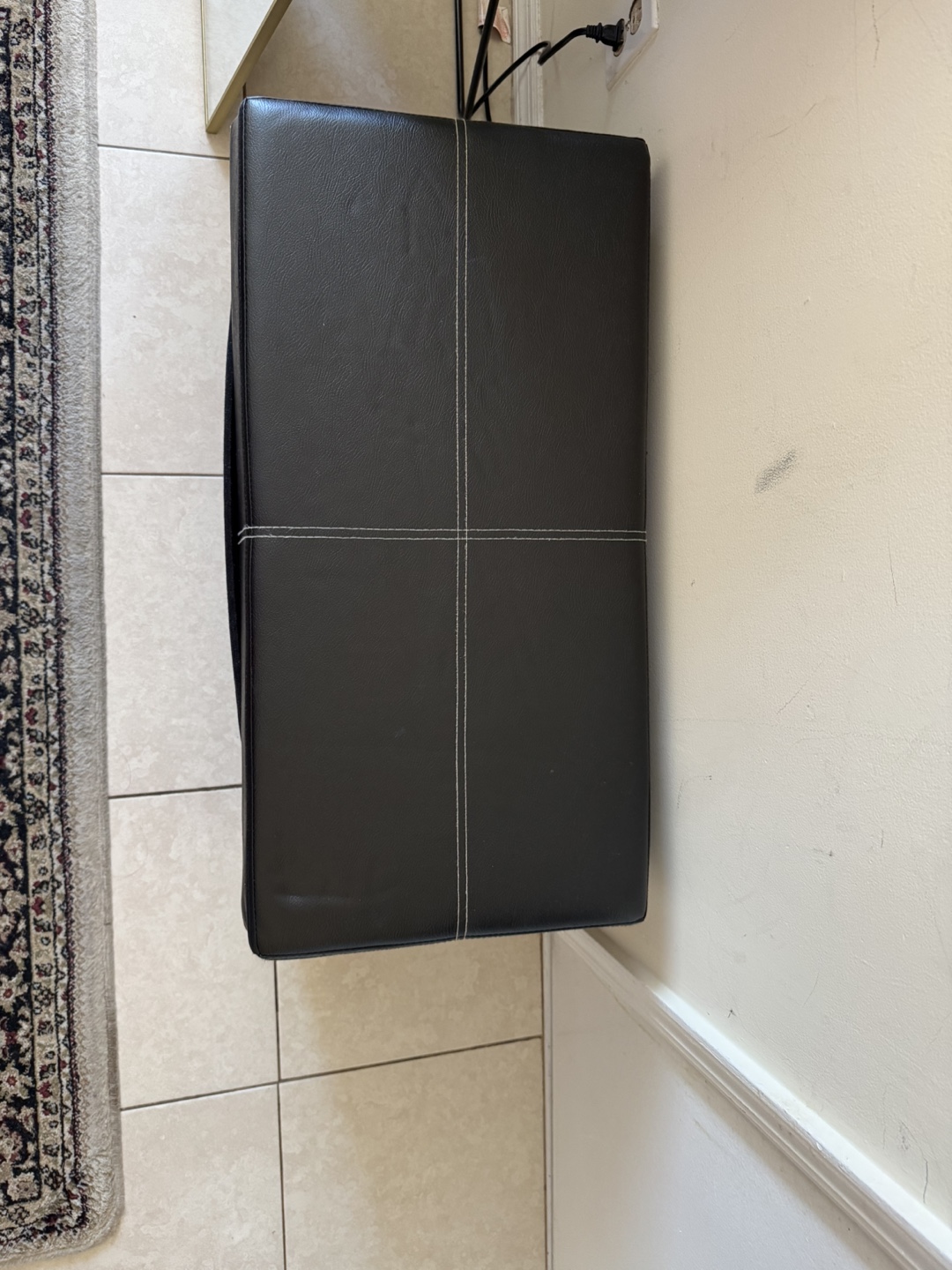 Black Leather Storage Ottoman Bench - photo 2