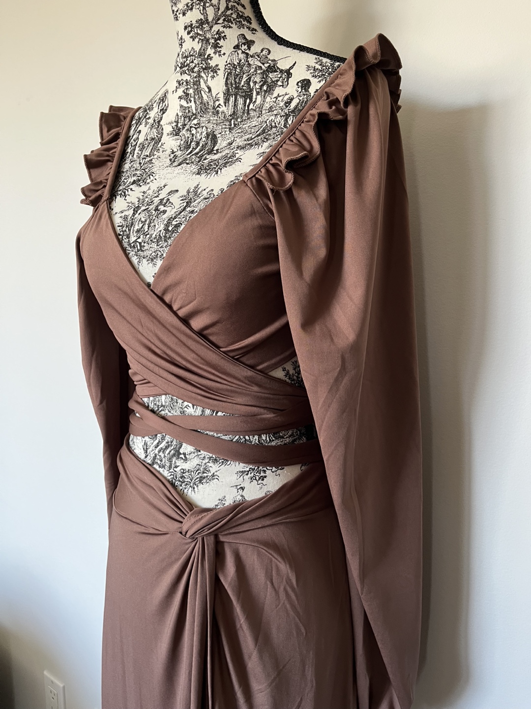 Brown Wrap Two-Piece Set