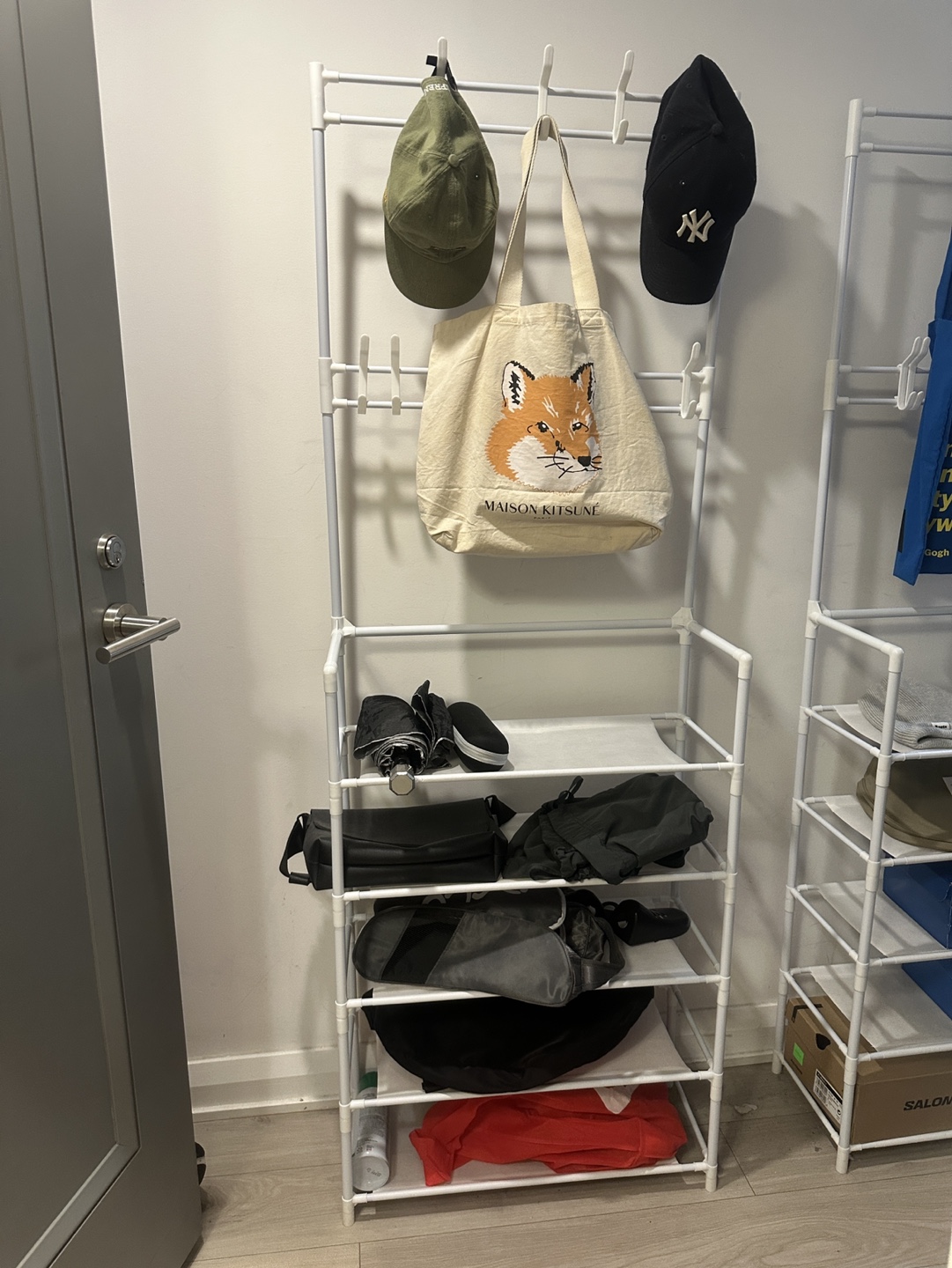 White Multi-Tier Storage Rack with Hooks - photo 3