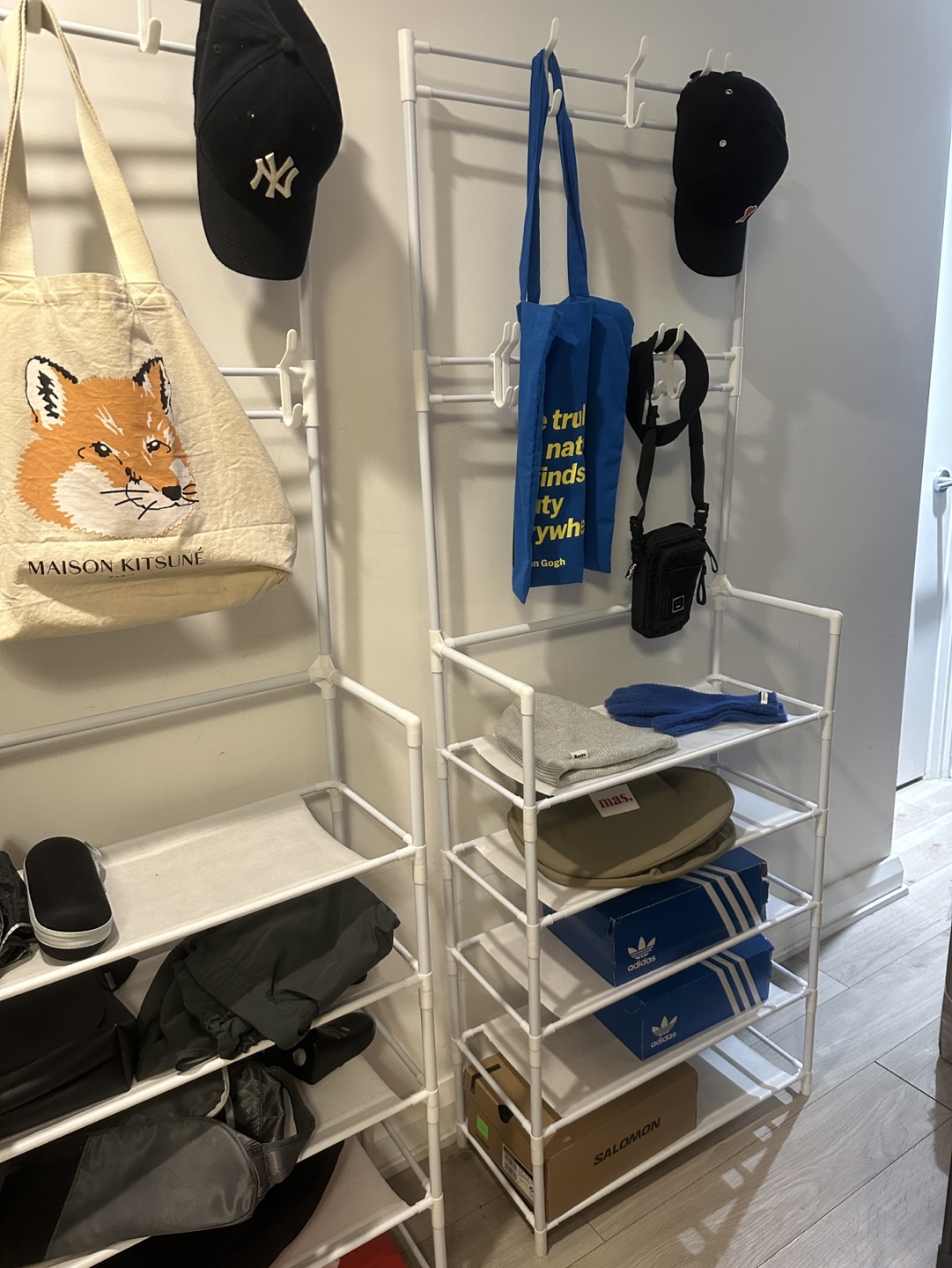 White Multi-Tier Storage Rack with Hooks - photo 2