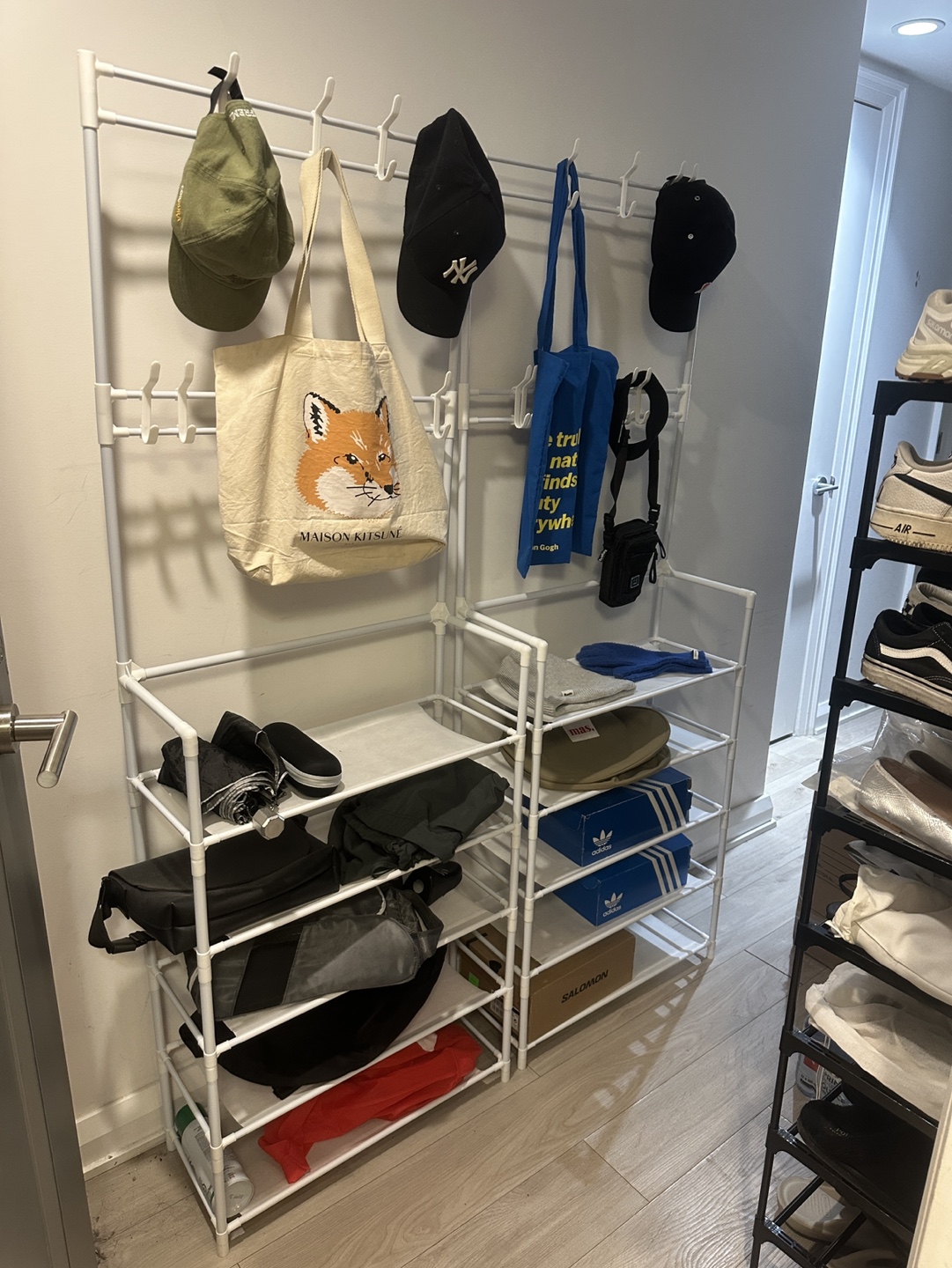 White Multi-Tier Storage Rack with Hooks