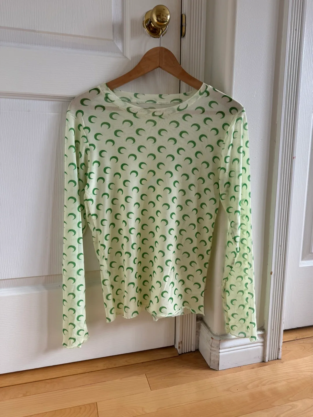 Marine Serre Dupe Green Crescent Moon Mesh Long Sleeve