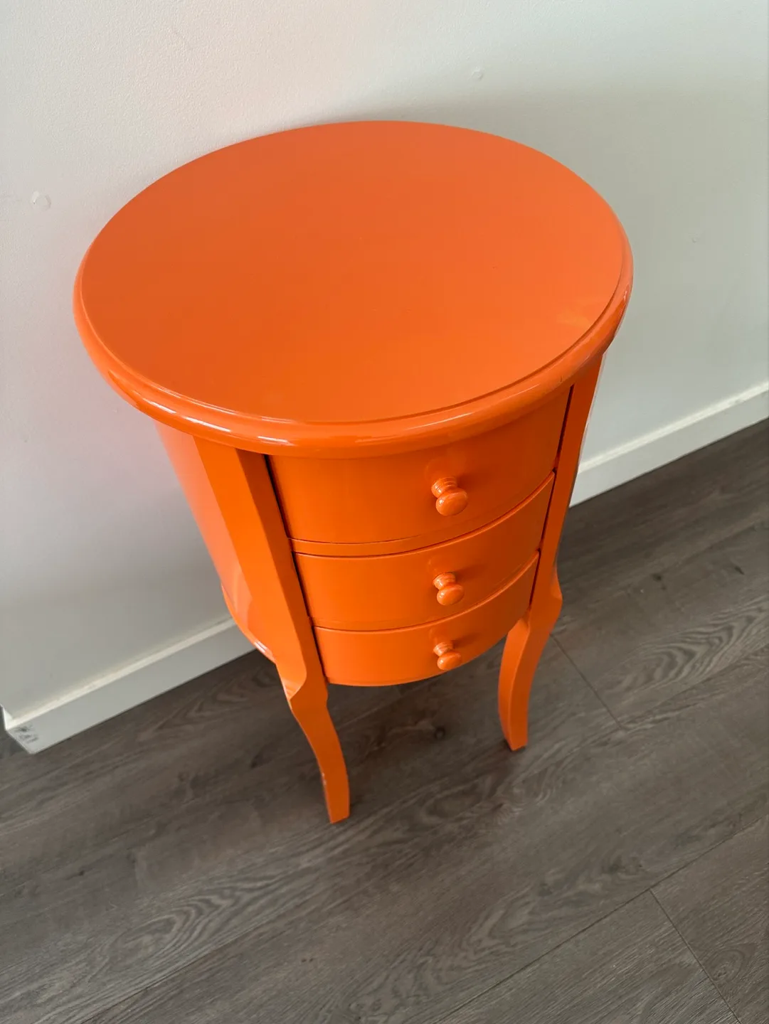 Bright Orange Round Three-Drawer Side Table