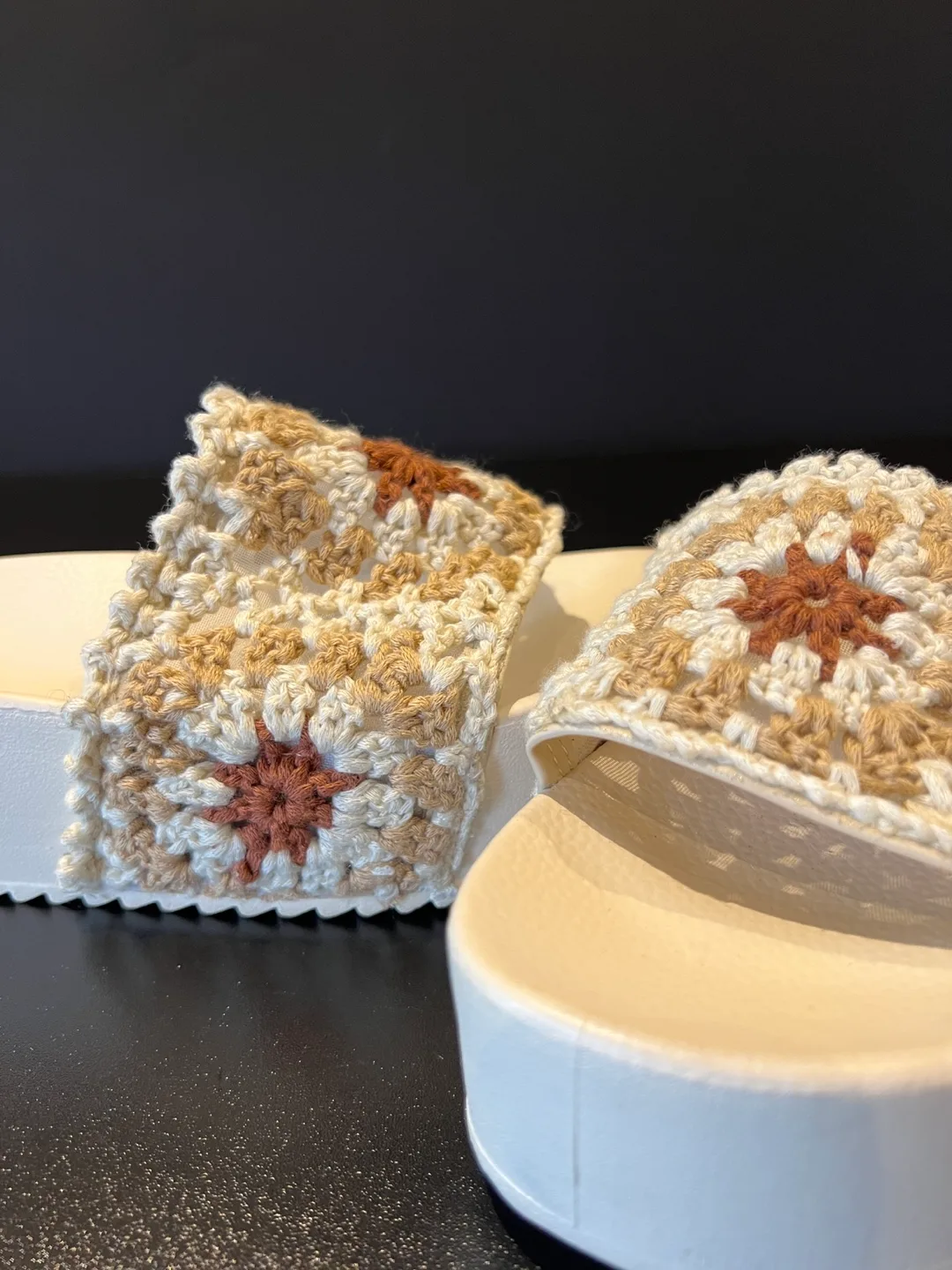 Cream Crochet Platform Slides image indicator(4)