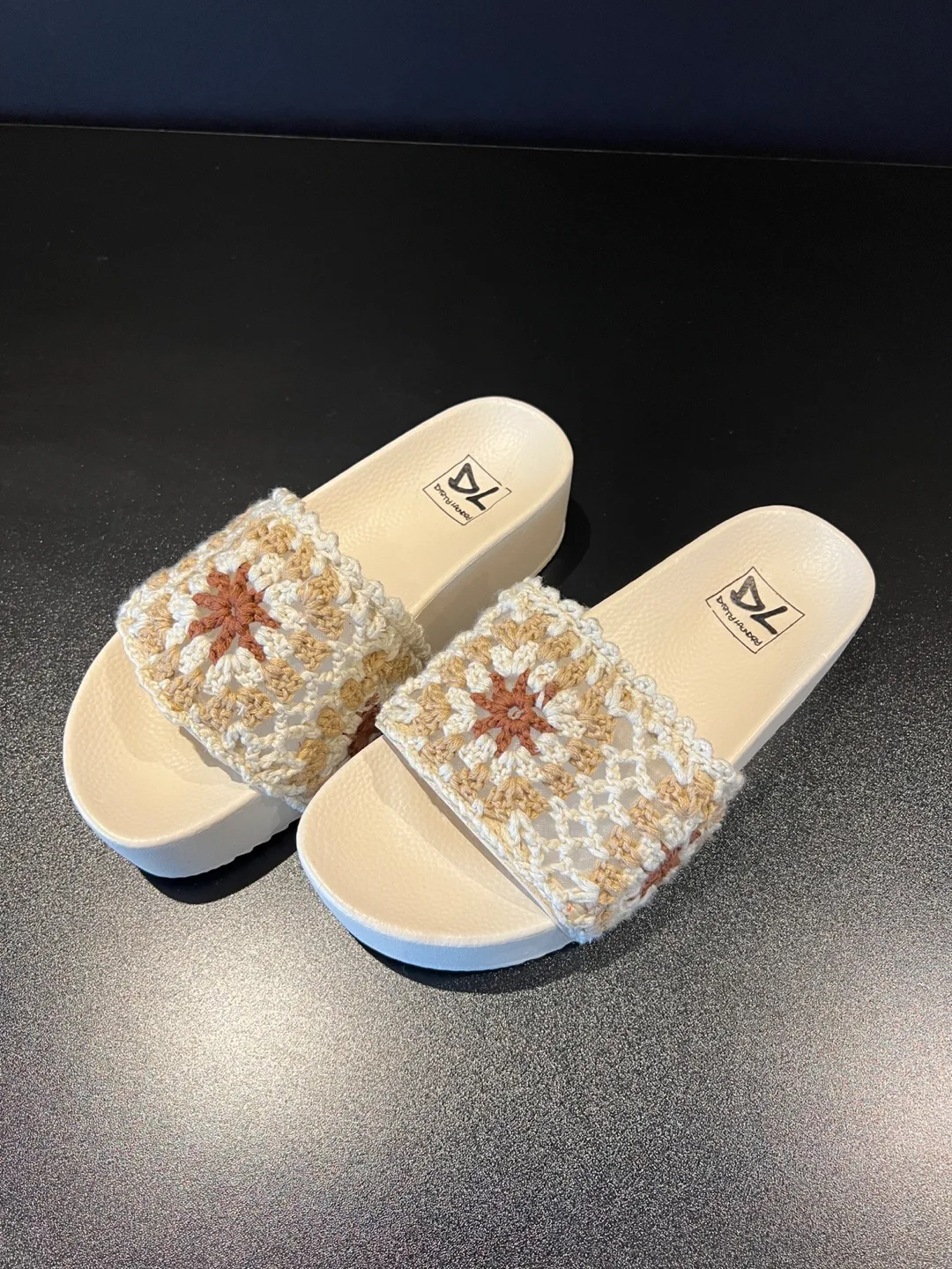 Cream Crochet Platform Slides image indicator(2)