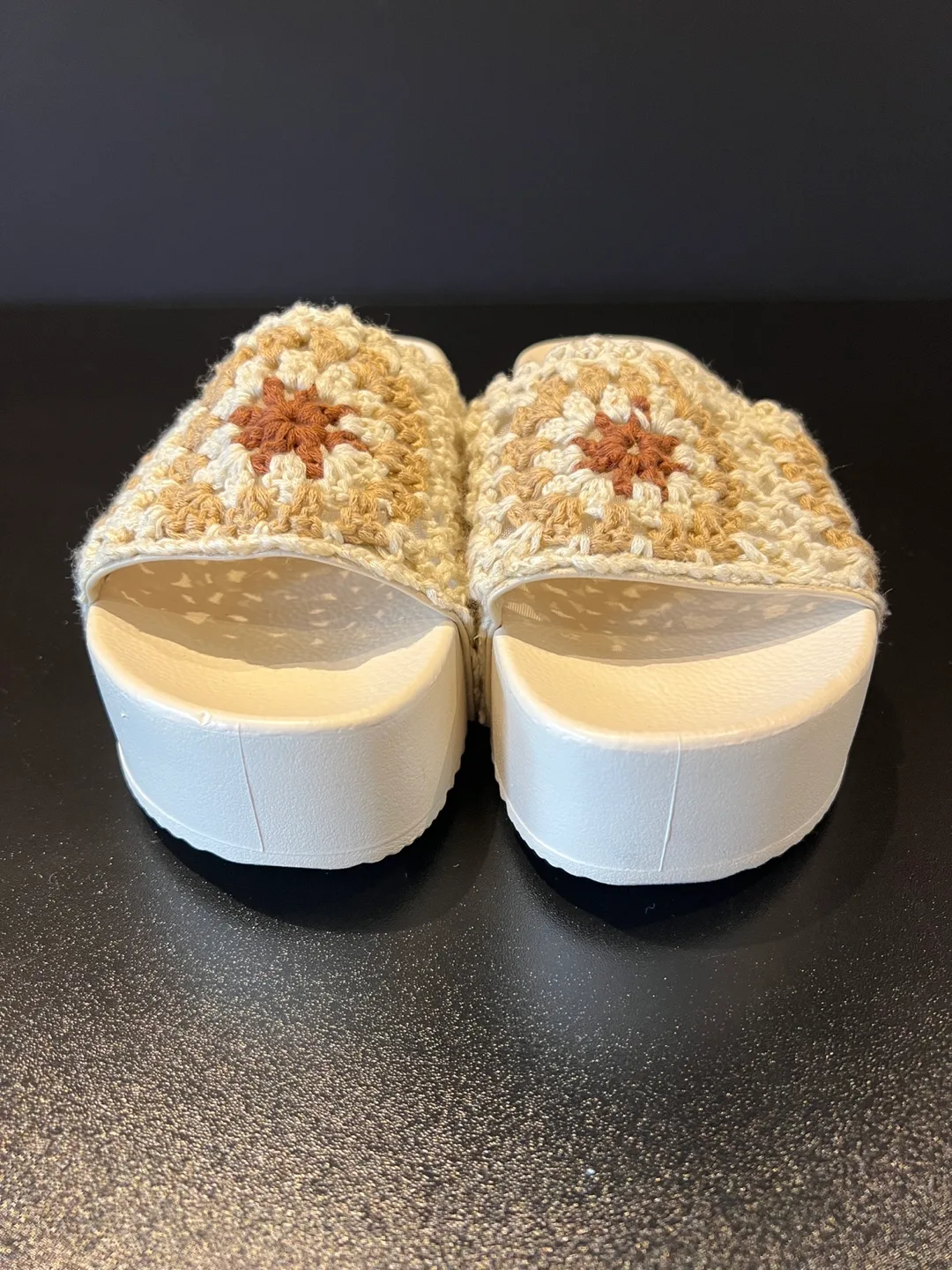 Cream Crochet Platform Slides image indicator(3)