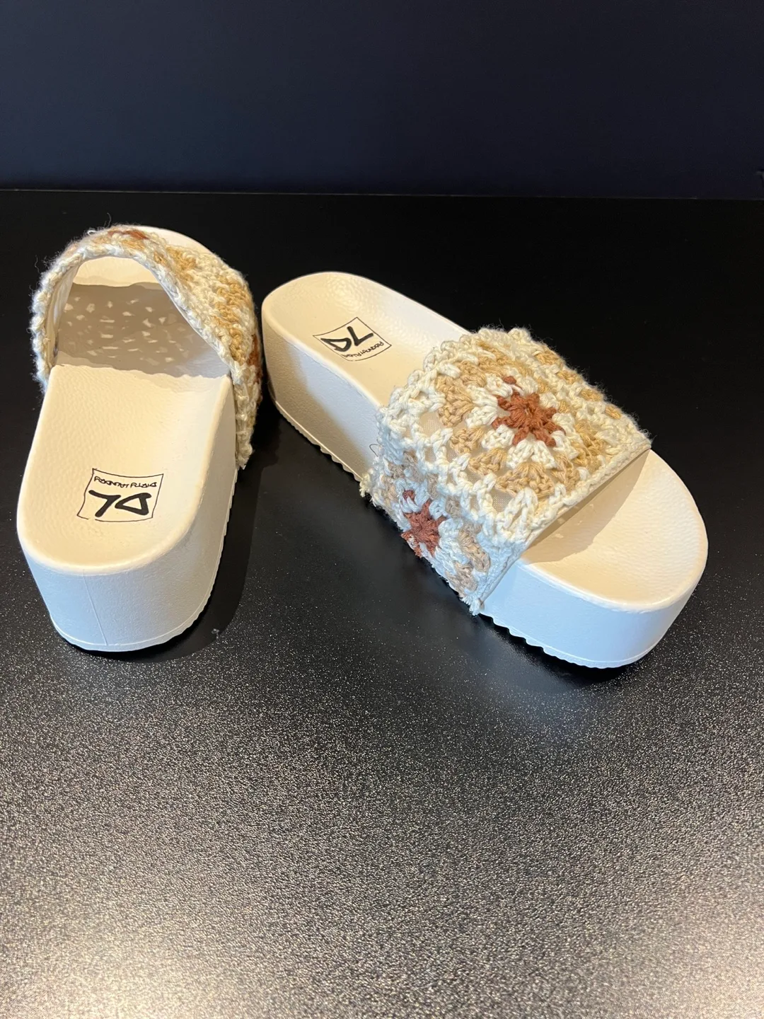 Cream Crochet Platform Slides image indicator(5)