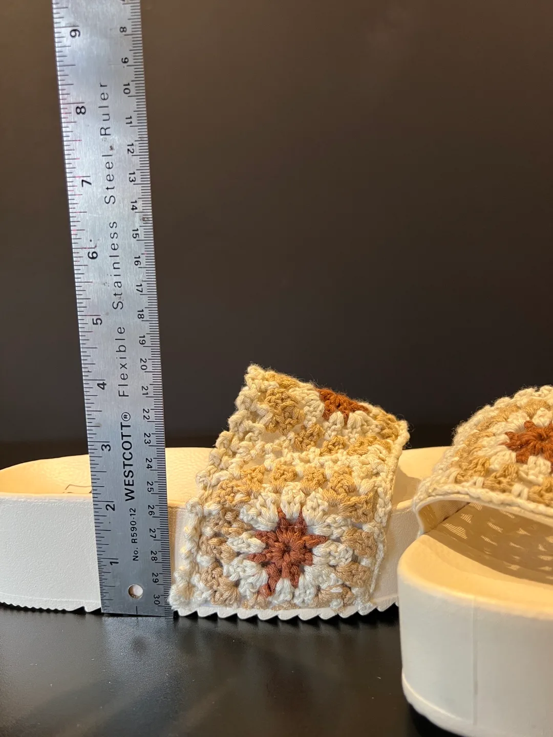 Cream Crochet Platform Slides image indicator(7)