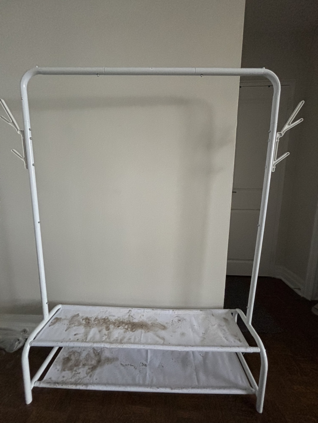 White Metal Clothes Rack with Shoe Shelf