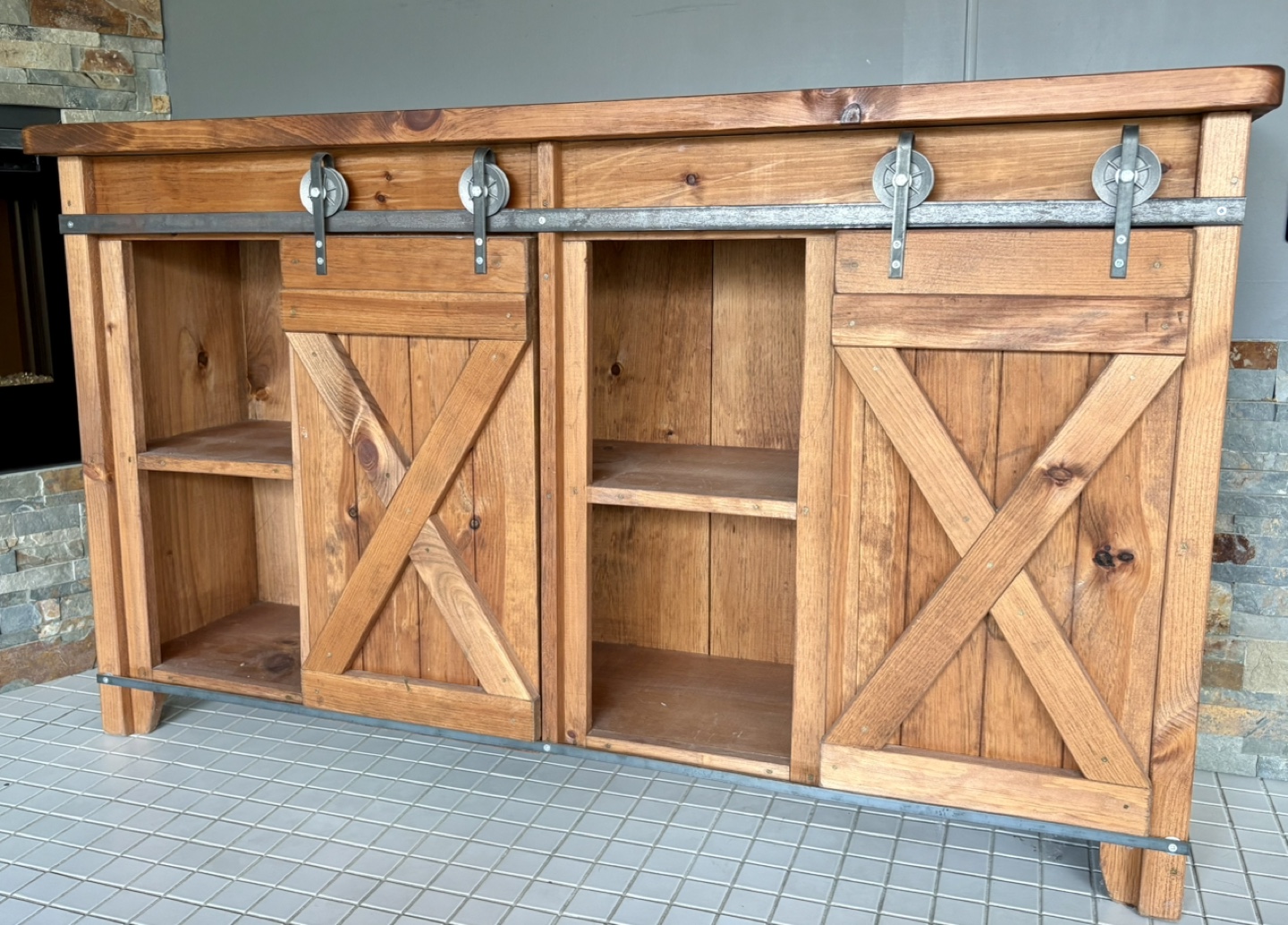 Amish Pine Sideboard Console w/ Barn-Style Sliding Doors