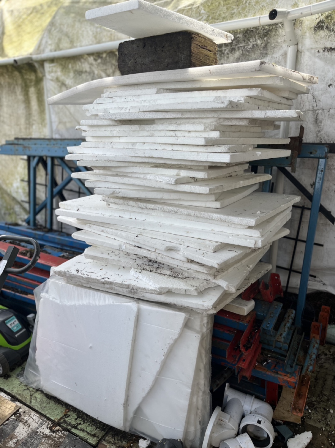 Large quantity of white insulation foam sheets