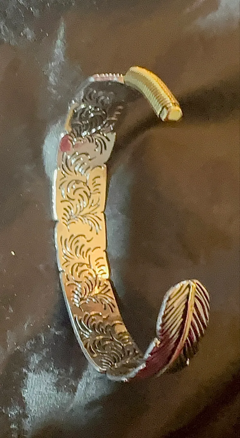 Unisex Two-Tone Feather Cuff Bracelet SS image indicator(4)