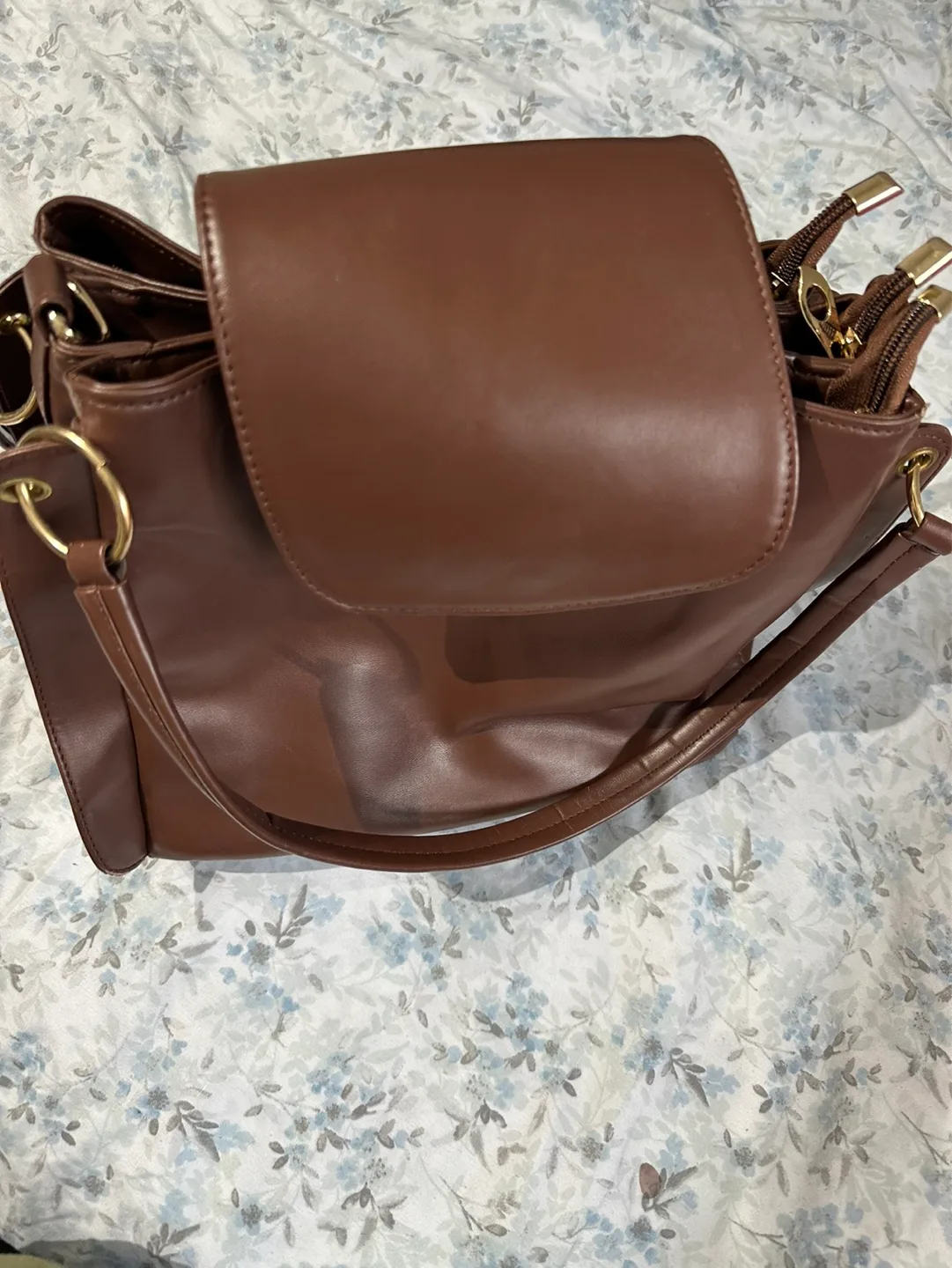 Brown Faux Leather Tote Bag image indicator(2)